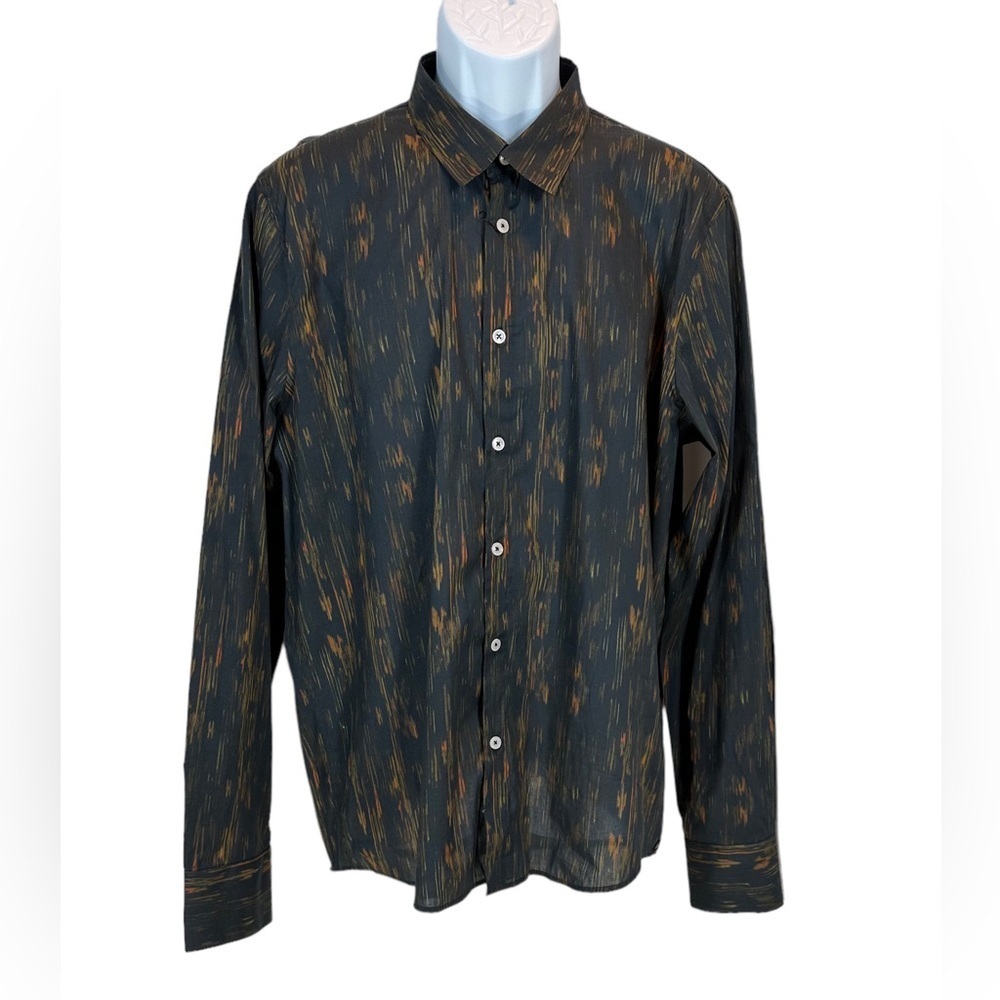 Good Man Long Sleeve Button Down Dress Shirt - Black Yellow Orange - size XL